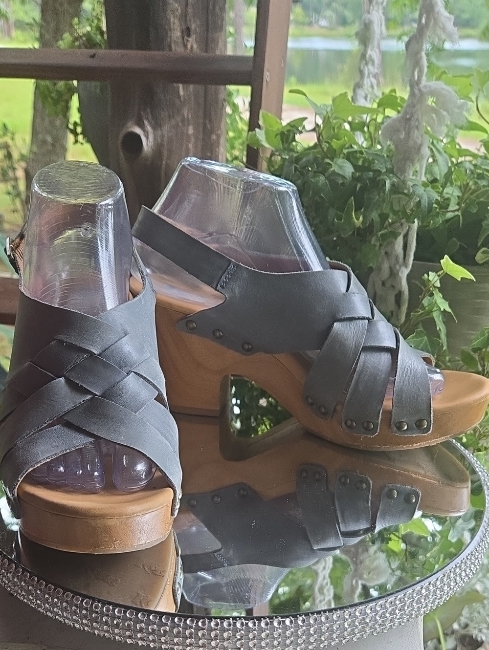 Korks Berengo Slate Blue Platform Leather Sandal Size US 8